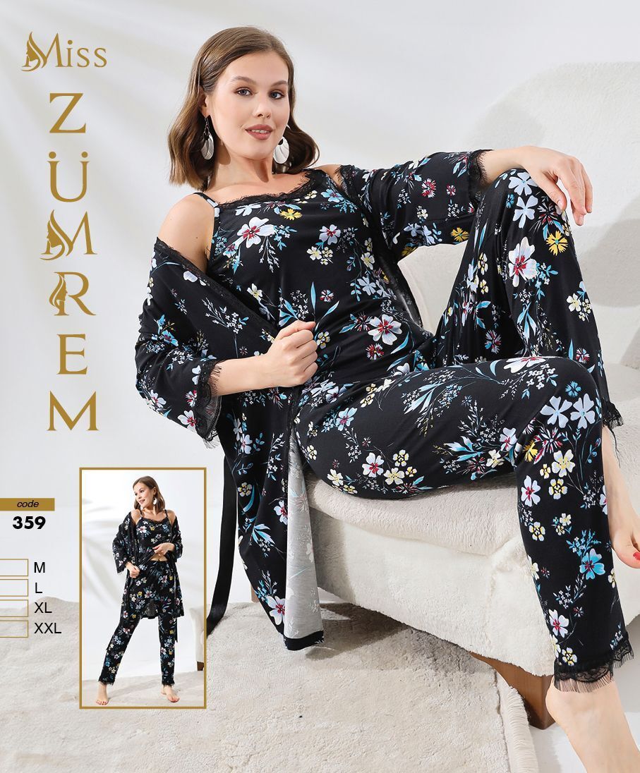 Zümrem 0359 Rink Viskon 3'lü Set Kısa Kollu Bayan Pijama Takımı 4'lü