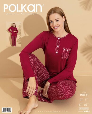 Polkan 19541 Viskon Uzun Kollu Bayan Pijama Takım 4'lü