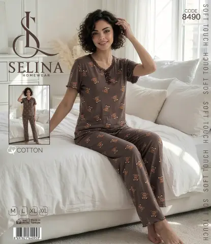 Selina 8490 (M-L-XL-XXL) Bayan Kısa Kollu Pijama Takım