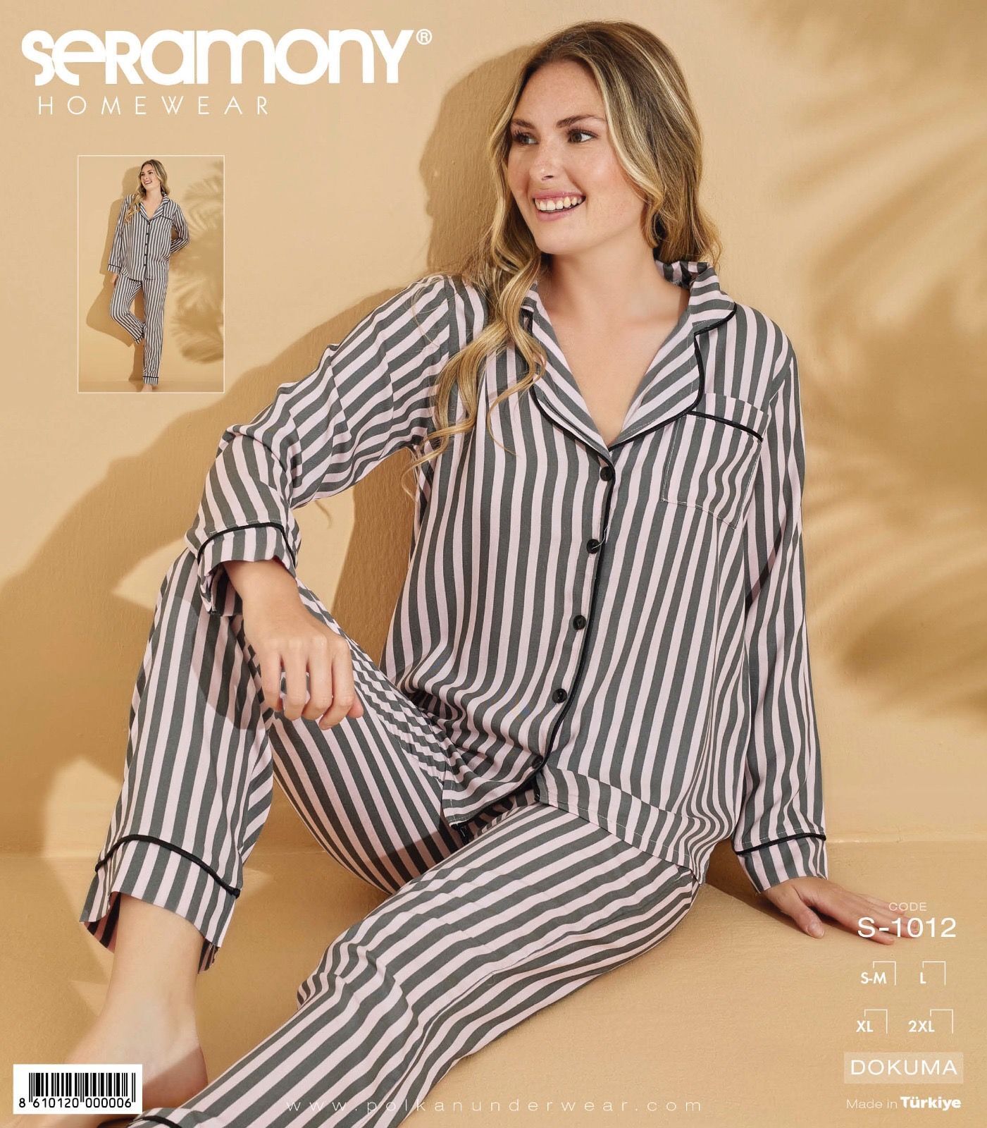 Seramony 1012 Dokuma Düğmeli Uzun Kollu Bayan Pijama Takım 4'lü