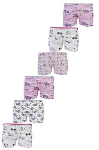 Tutku 0849 Elestan Empirme Kız Çocuk Boxer Şort 6'lı