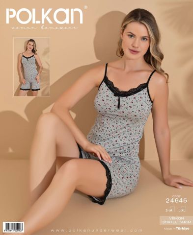 Polkan 24645 Beden (SM-LXL) Viskon Bayan Şortlu Takım 6'lı