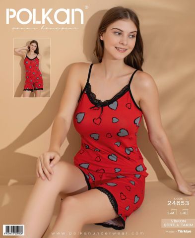 Polkan 24653 Beden (SM-LXL) Viskon Bayan Şortlu Takım 6'lı