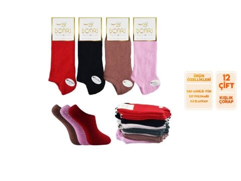 Bonas Dikişsiz Parfümlü Yıkamalı Bayan Kışlık Termal Patik 12'li KIRMIZI - 36-40 NO