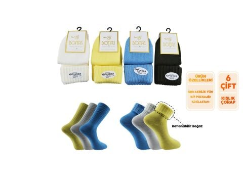 Bonas Parfümlü Yıkamalı Bayan Kışlık Bot Soket Çorap 6'lı