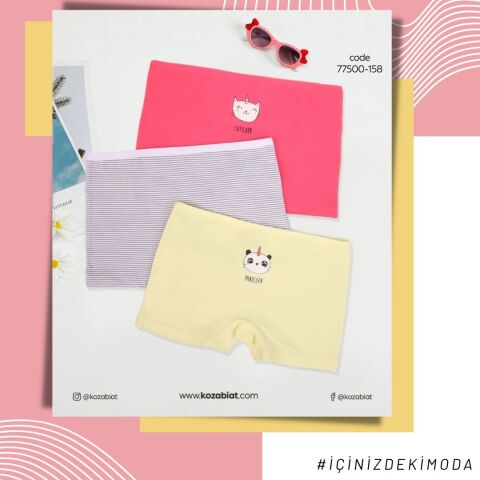 Koza Biat 77500-158 Kız Çocuk Boxer 3'lü