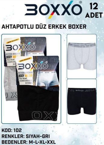 Boxxo 102 Ahtapotlu Düz Erkek Likralı Boxer 12'li