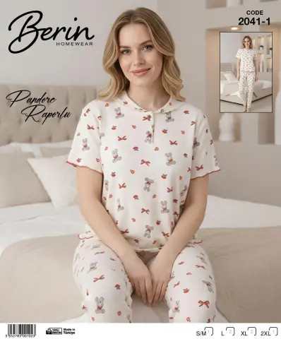 Berin 2041-1 (M-L-XL-XXL) Bayan Kısa Kollu Raporlu Pijama Takımı 6'lı