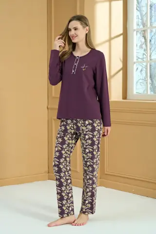 Pijadore 2225-B (2XL-3XL-4XL-5XL) Battal Beden Uzun Kollu Bayan Pijama Takım 4'lü