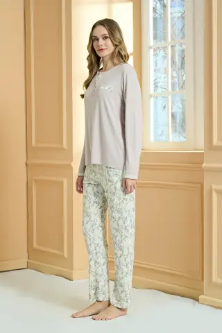 Pijadore 2232-B (2XL-3XL-4XL-5XL) Battal Beden Uzun Kollu Bayan Pijama Takım 4'lü