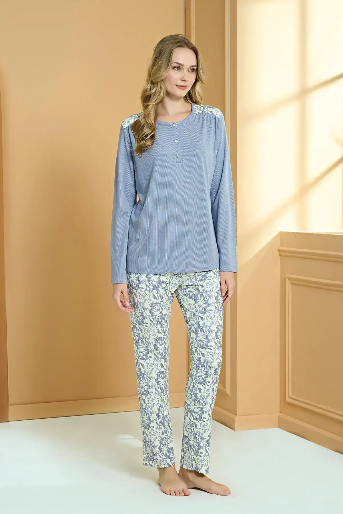 Pijadore 2241-B (2XL-3XL-4XL-5XL) Battal Beden Uzun Kollu Bayan Pijama Takım 4'lü