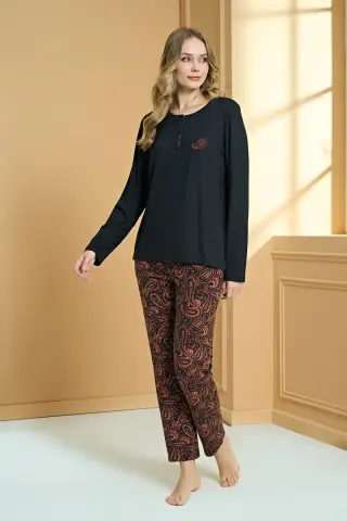 Pijadore 2257-B (2XL-3XL-4XL-5XL) Battal Beden Uzun Kollu Bayan Pijama Takım 4'lü