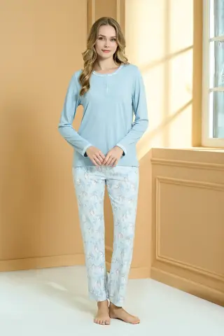 Pijadore 2239-B (2XL-3XL-4XL-5XL) Battal Beden Uzun Kollu Bayan Pijama Takım 4'lü