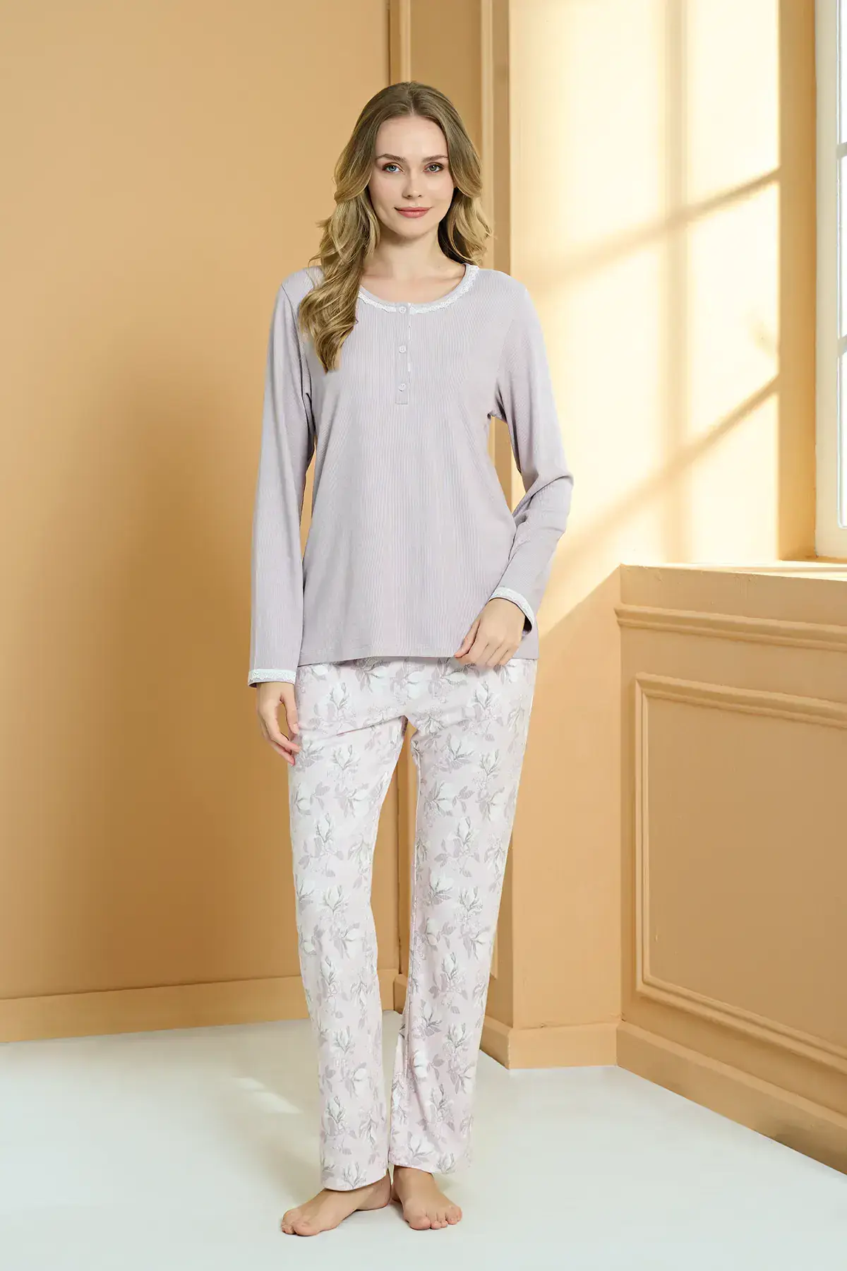Pijadore 2239-B (2XL-3XL-4XL-5XL) Battal Beden Uzun Kollu Bayan Pijama Takım 4'lü