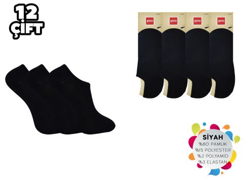 Şirin 7027-028 Düz Siyah Görünmez Kapalı Erkek Penye Babet 12'li