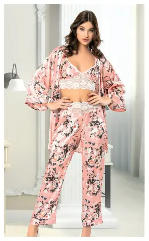 Miss Laris 5023 (M-L-XL) Bayan Üçlü Saten Takım