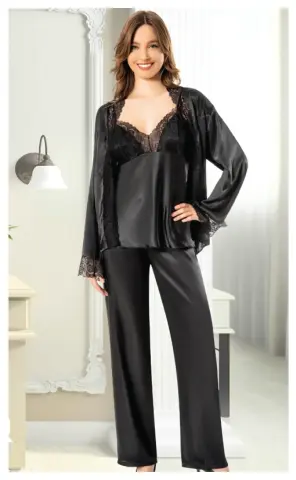 Miss Laris 5084 (M-L-XL) Bayan Üçlü Saten Takım
