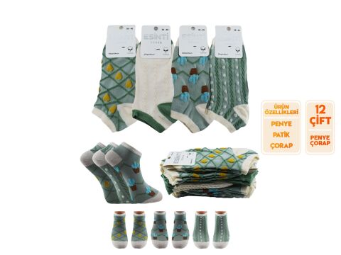 Esinti 30-31 Naturel Pamuk Dikişsiz Bayan Patik 12'li