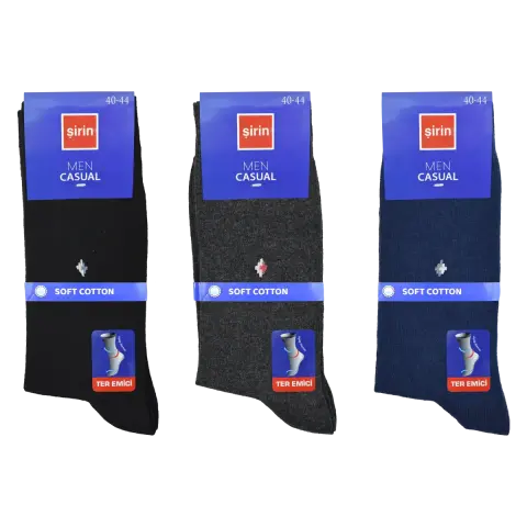 Şirin 7150-4 Kutulu Dört Mevsim Ter Emici Erkek Penye Soket Çorap 12'li