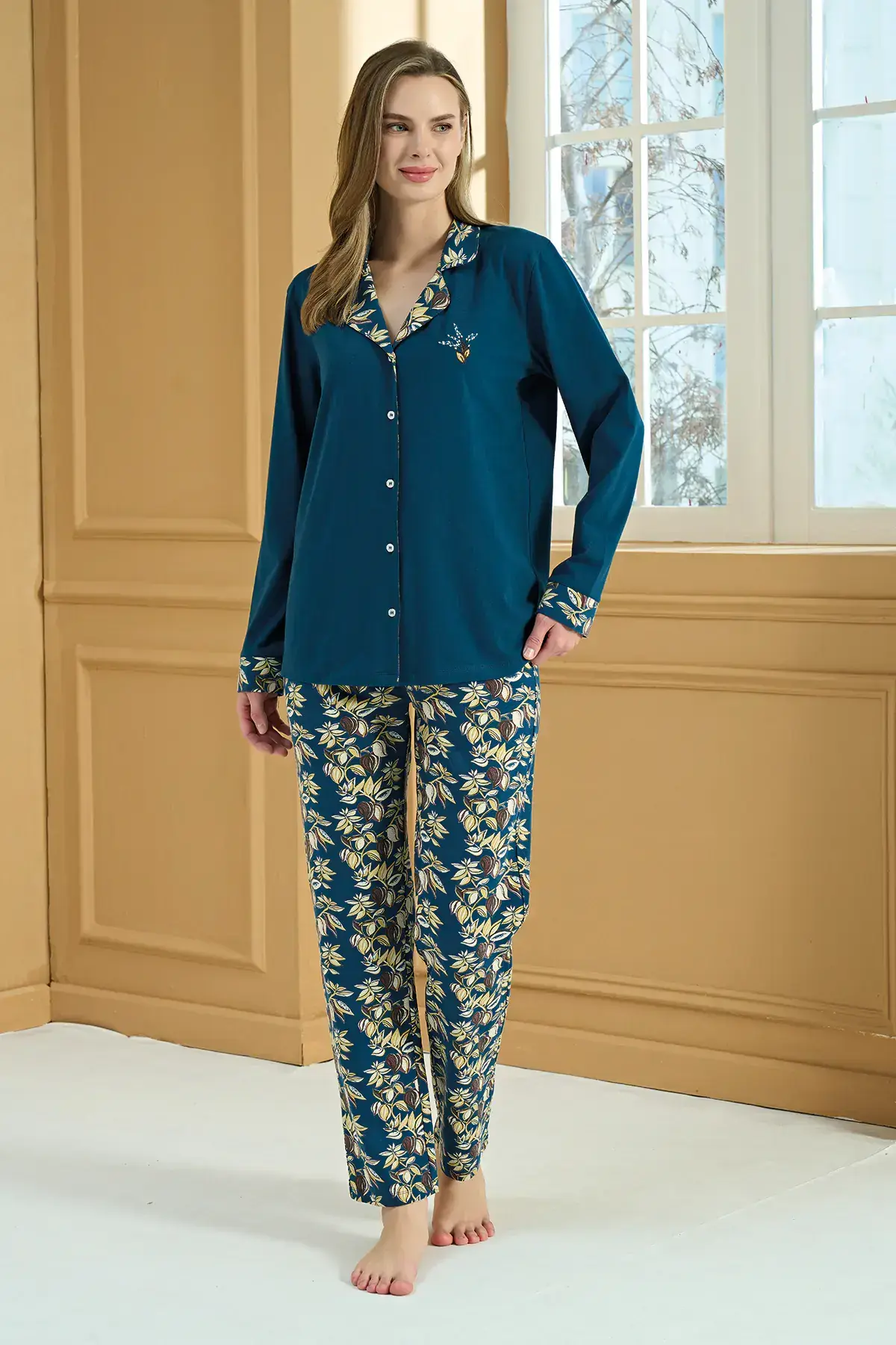Pijadore 2224 (M-L-XL-XXL) Uzun Kollu Bayan Pijama Takım 4'lü