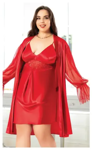 Miss Laris 6003 (2XL-3XL-4XL) Battal Beden Bayan İkili Saten Takım
