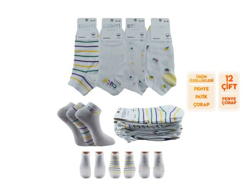 Esinti 30-29 Naturel Pamuk Dikişsiz Bayan Patik 12'li