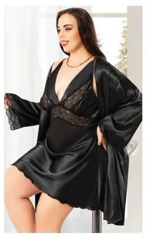 Miss Laris 6016 (2XL-3XL-4XL) Battal Beden Bayan İkili Saten Takım