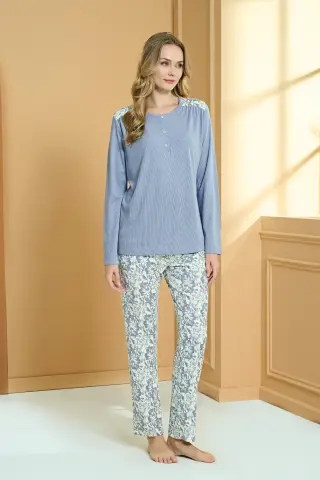 Pijadore 2241 (M-L-XL-XXL) Uzun Kollu Bayan Pijama Takım 4'lü