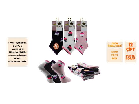 XGRİ POLO 7-71 3'lü Bayan Penye Patik 12'li