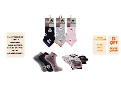 XGRİ POLO 7-69 3'lü Bayan Penye Patik 12'li