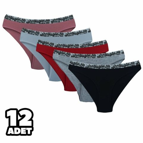 Dondeza 258 Beli Yazılı Düz Bayan Arabeden Bikini 12'li