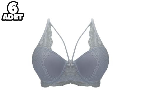 Liza 1025 Beyaz Balenli Destekli Yarı Dantelli Çapraz Askılı Bayan Sütyen 6'lı