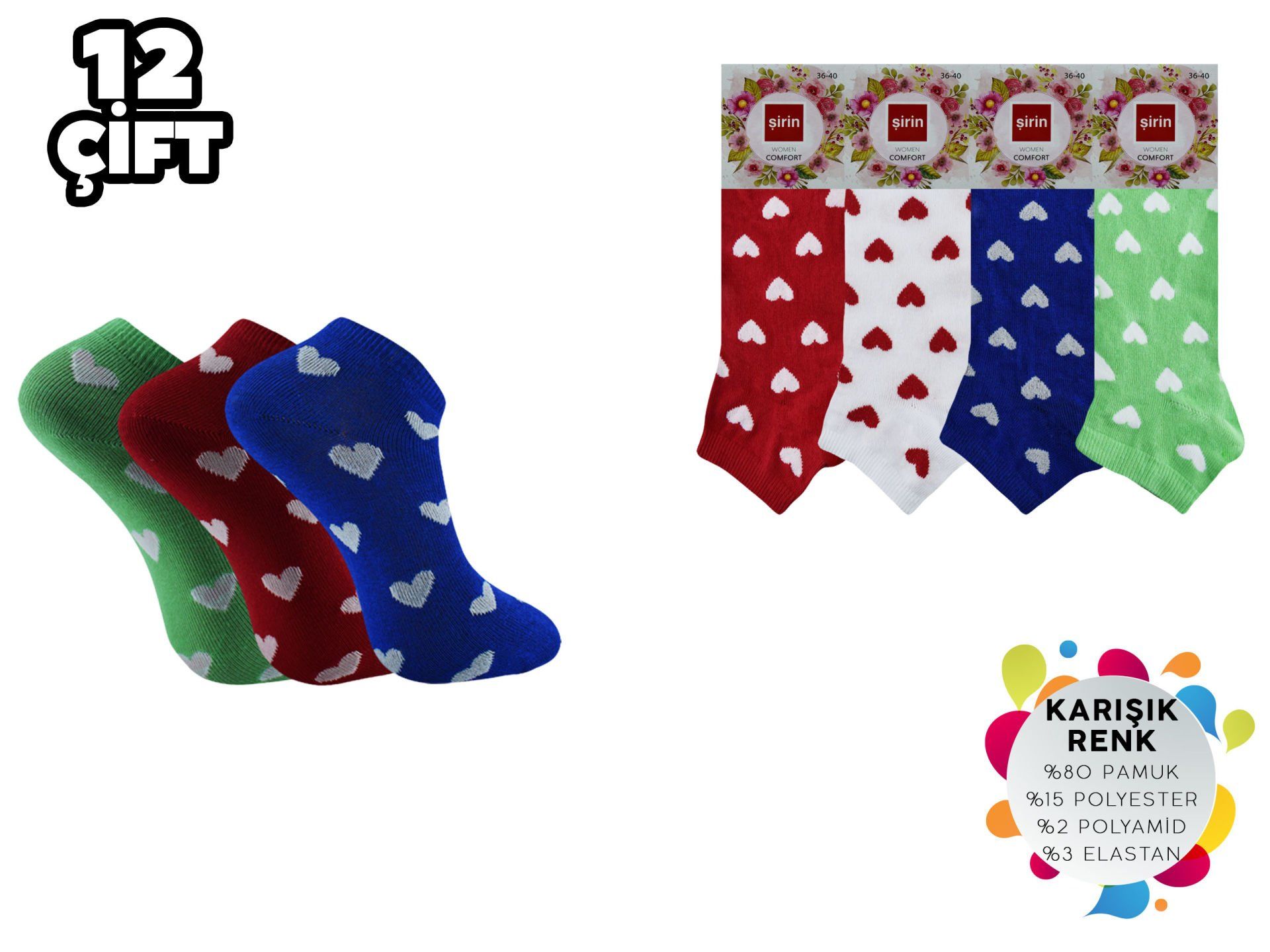 Şirin 4030-2 Dikişsiz Bayan Penye Patik Çorap 12'li