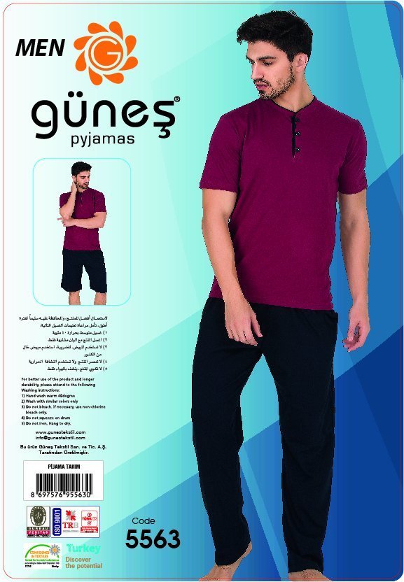 Güneş 5563 Kısa Kollu 3'lü Erkek Pijama Takımı