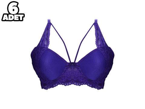 Liza 1025 Mor Balenli Destekli Yarı Dantelli Çapraz Askılı Bayan Sütyen 6'lı