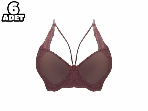 Liza 1025 Pudra Balenli Destekli Yarı Dantelli Çapraz Askılı Bayan Sütyen 6'lı