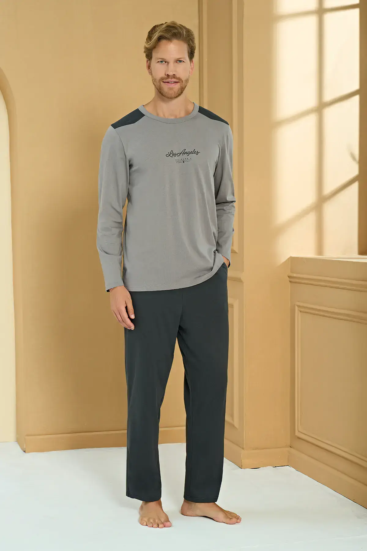 Pijadore 2285 (M-L-XL-XXL) Uzun Kollu Erkek Pijama Takım 4'lü