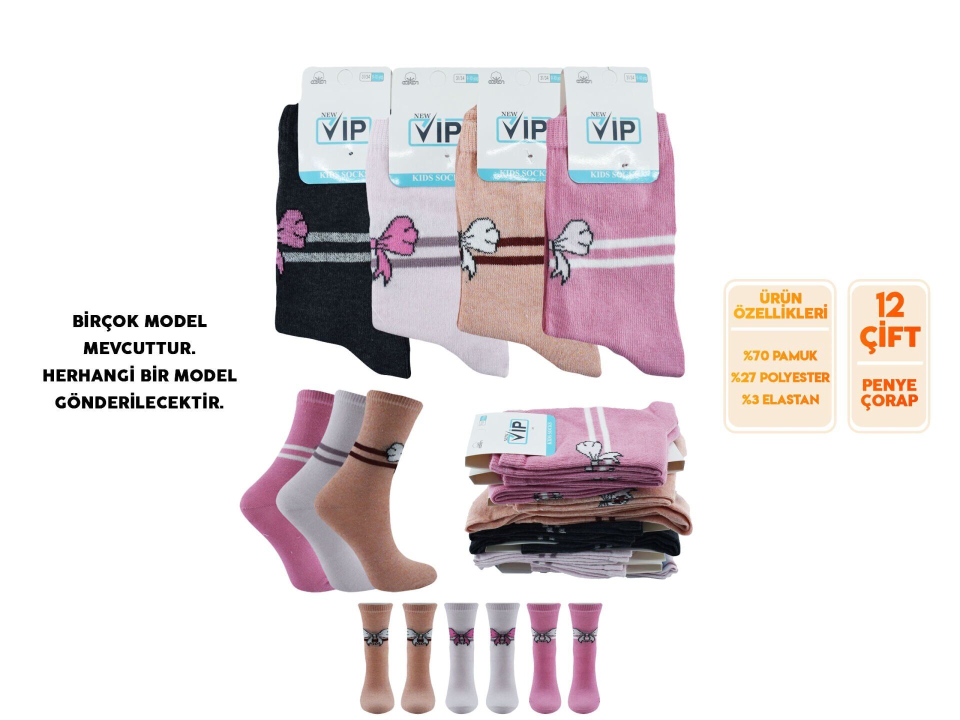 Vip 207 (3-12 Yaş) Kız Erkek Çocuk Çorap 12'li