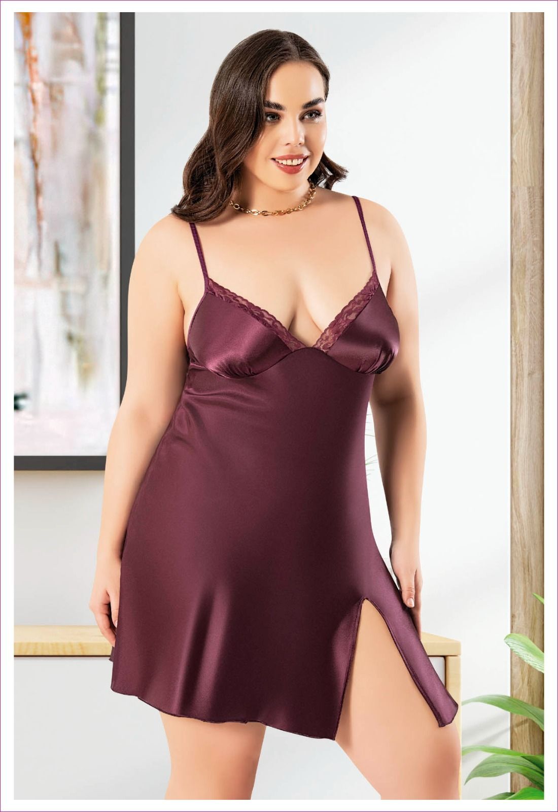 Miss Laris 4048 Battal Beden Bayan Saten Gecelik