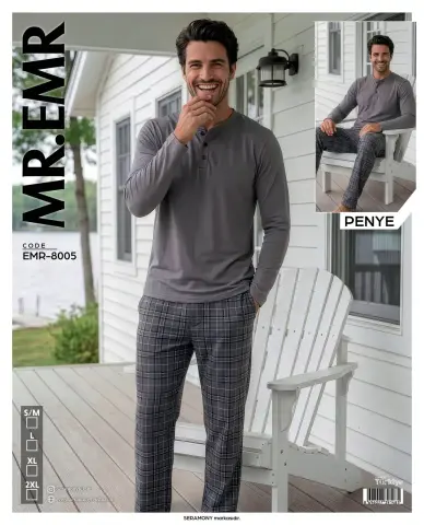 MR-EMR 8005 (M-L-XL-XXL) Penye Uzun Kollu Erkek Pijama Takımı 4'lü