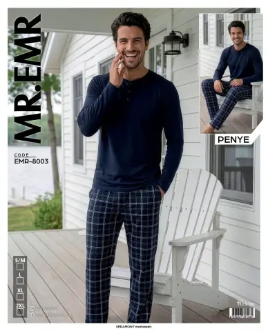 MR-EMR 8003 (M-L-XL-XXL) Penye Uzun Kollu Erkek Pijama Takımı 4'lü