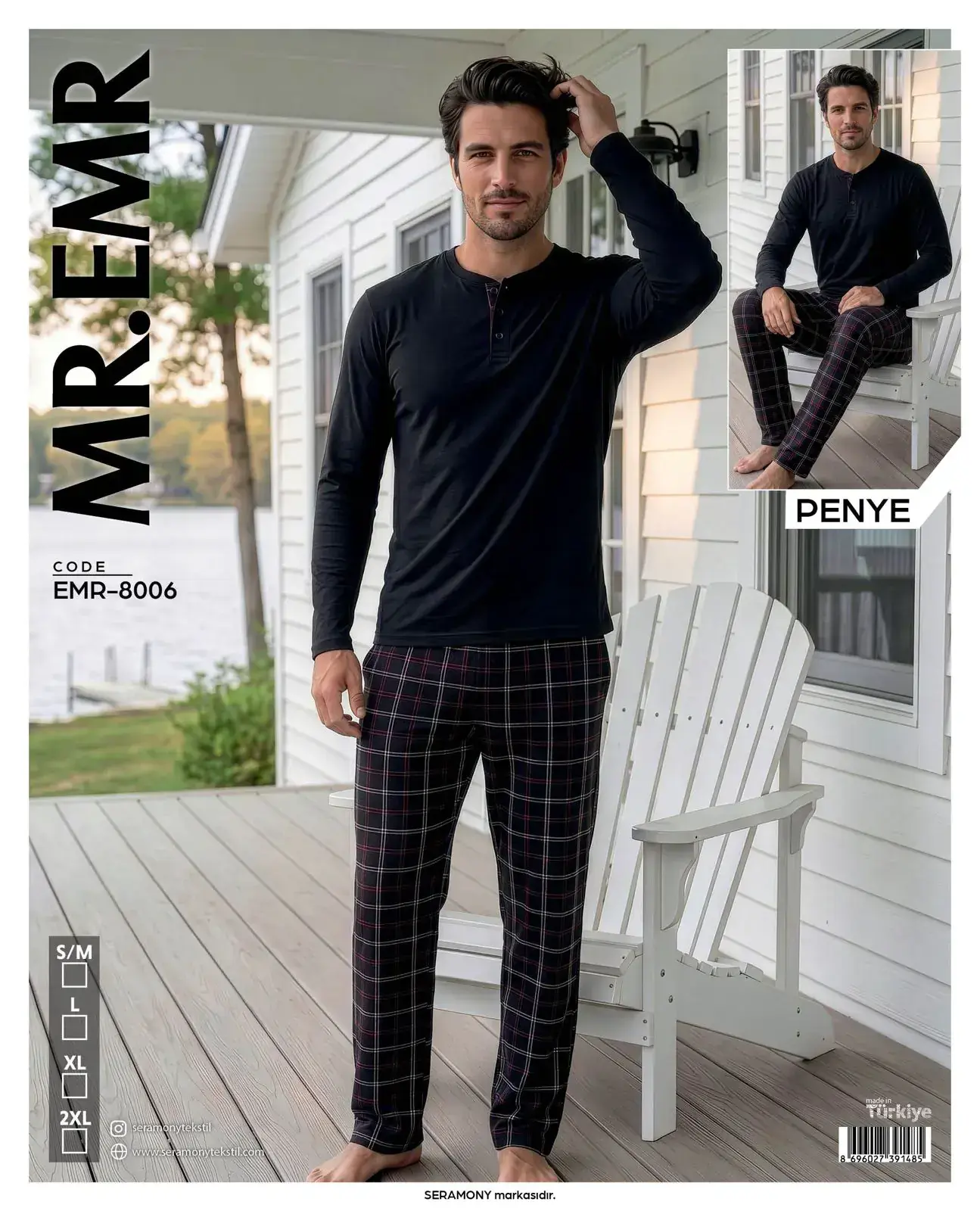 MR-EMR 8006 (M-L-XL-XXL) Penye Uzun Kollu Erkek Pijama Takımı 4'lü