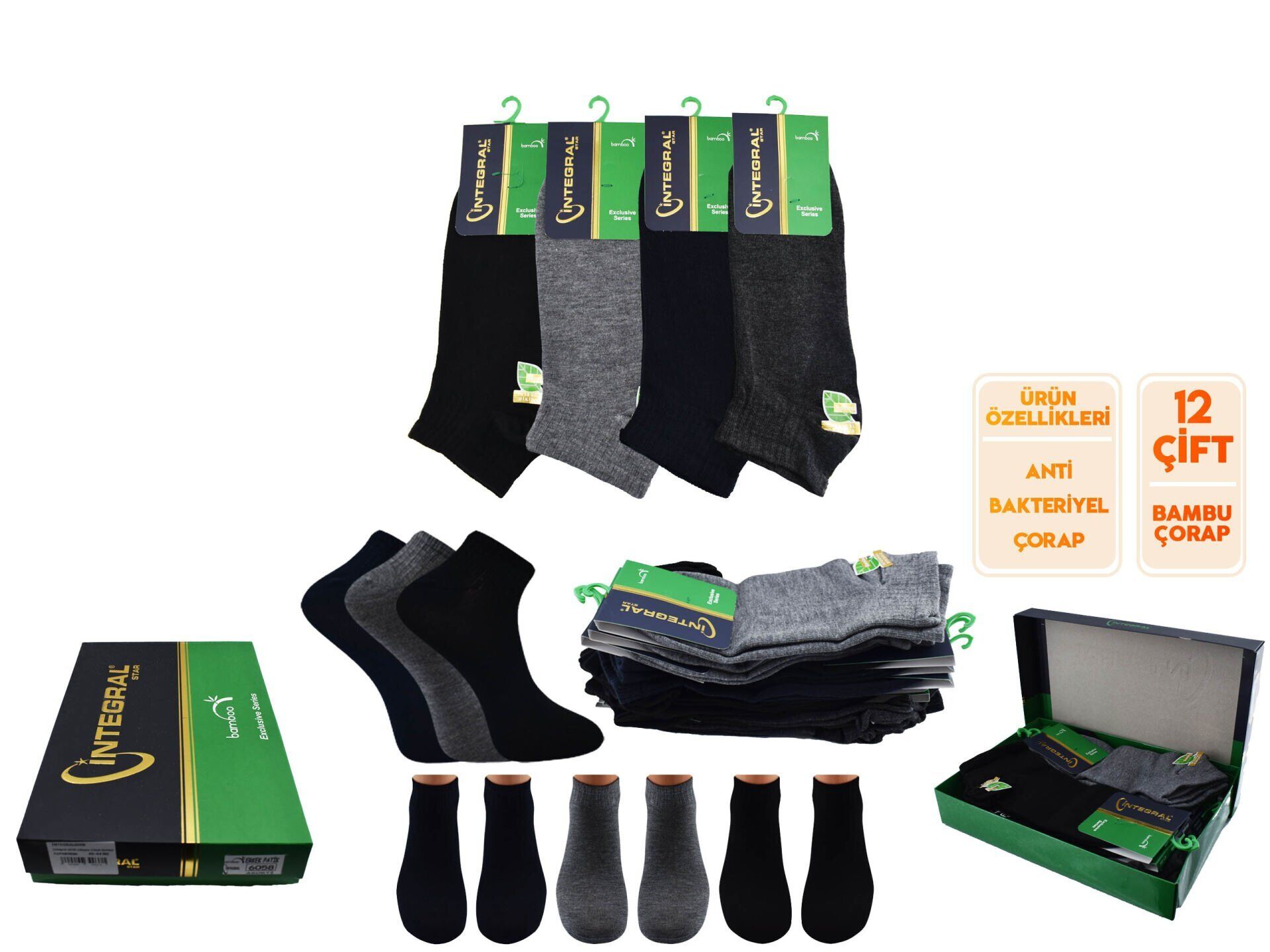 İntegral 6059 Dikişsiz Erkek Bambu Patik 12'li