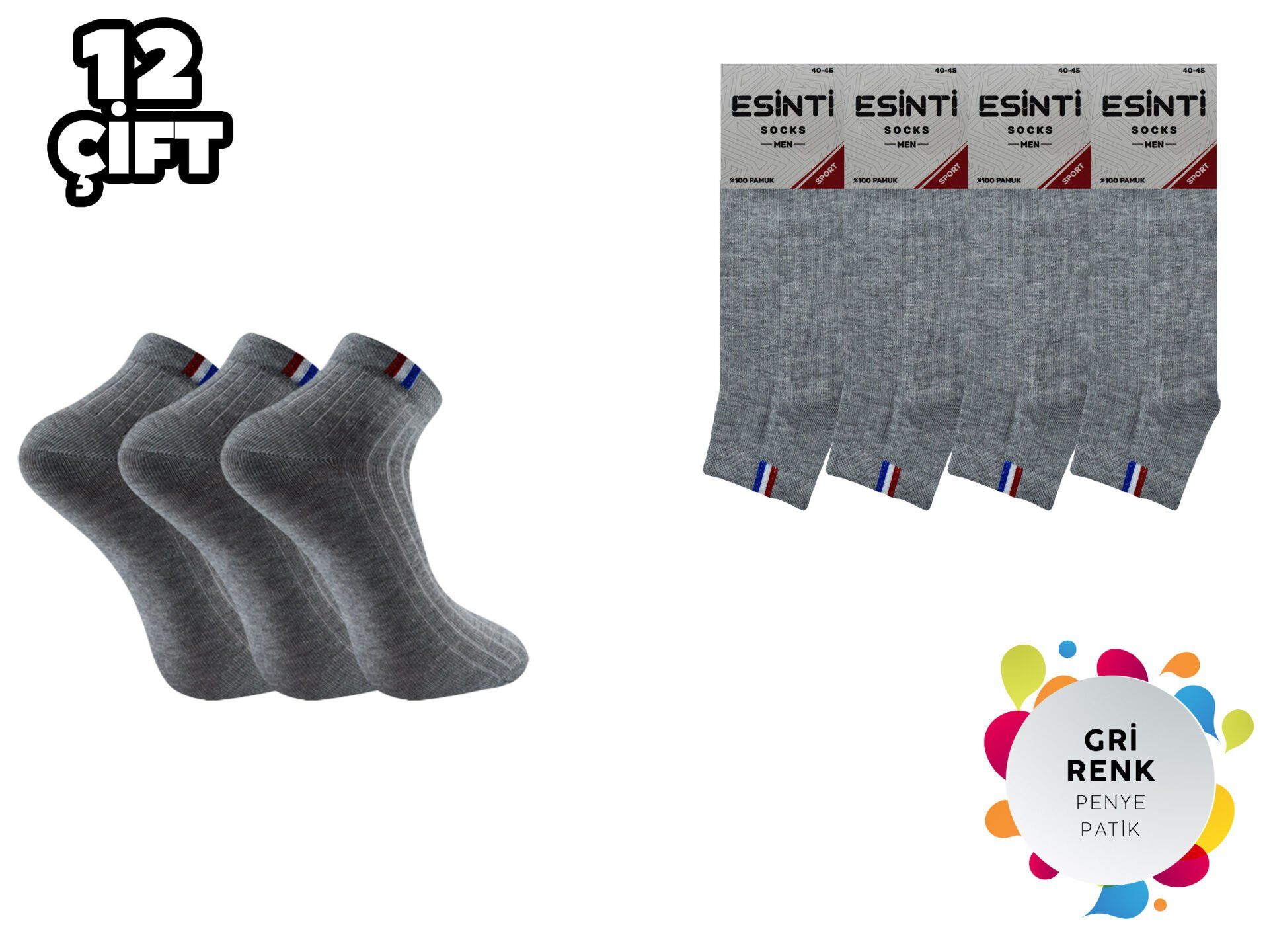 Esinti 19-10 Giri %100 Pamuk Erkek Penye Patik 12'li