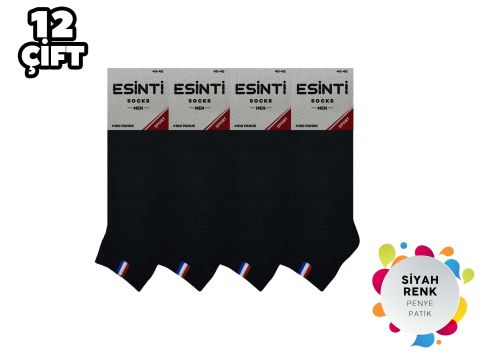 Esinti 19-8 Siyah %100 Pamuk Erkek Penye Patik 12'li