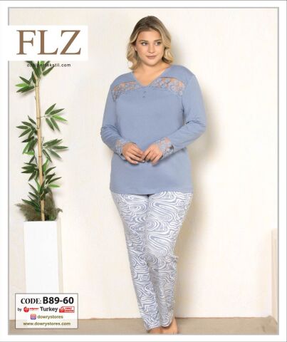Flz B89-60 (2XL-3XL-4XL-5XL) Uzun Kollu Bayan Pijama Takımı 4'lü