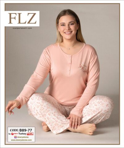 Flz B89-77 (2XL-3XL-4XL-5XL) Uzun Kollu Bayan Pijama Takımı 4'lü