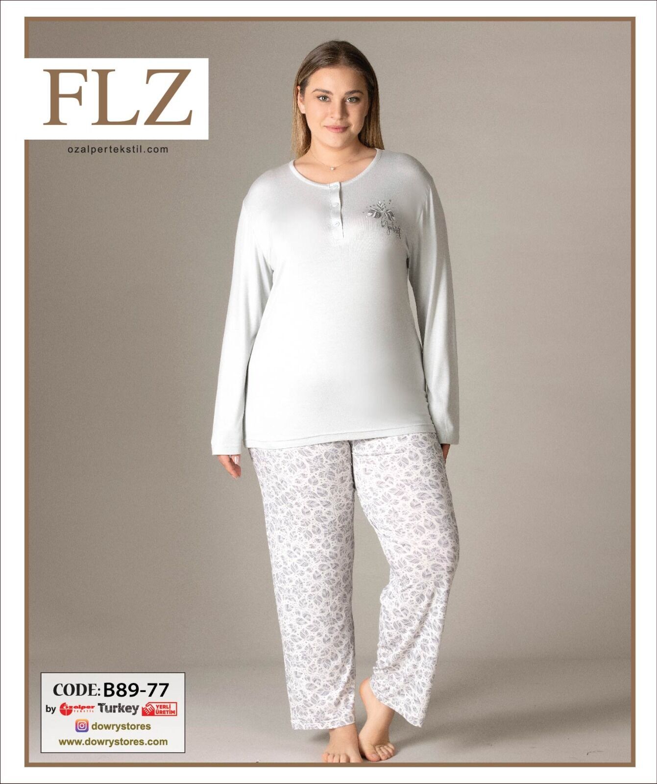 Flz B89-77 (2XL-3XL-4XL-5XL) Uzun Kollu Bayan Pijama Takımı 4'lü