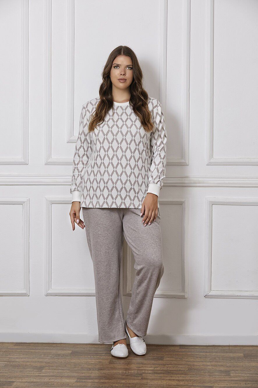 Dowry B09-123 (2XL-3XL-4XL-5XL) Uzun Kollu Bayan Pijama Takımı 4'lü