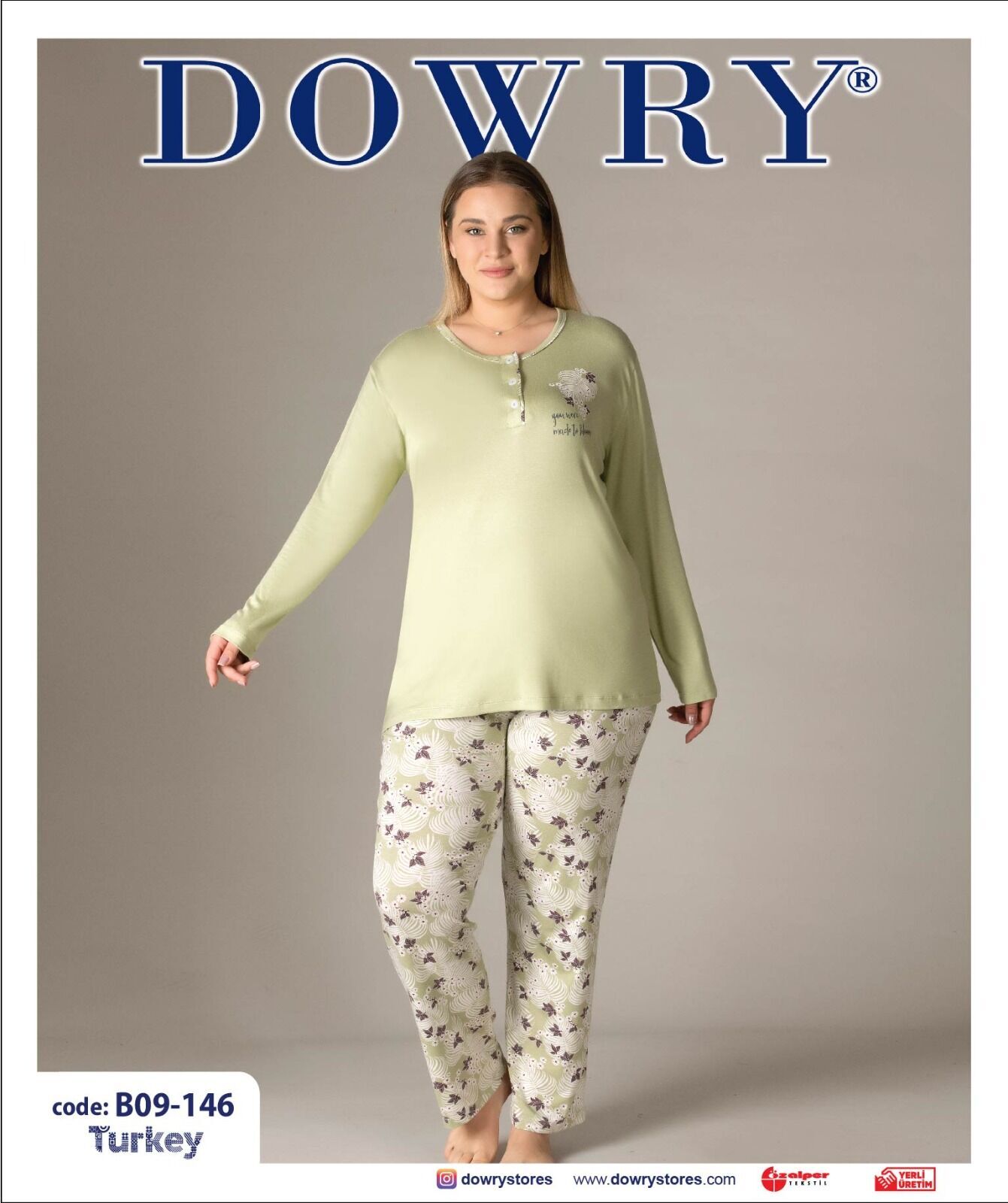 Dowry B09-146 (2XL-3XL-4XL-5XL) Uzun Kollu Bayan Pijama Takımı 4'lü